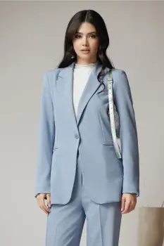 Sacou office din viscoza bleu imagine