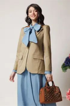 Sacou office tip jacheta bej cu guler maro imagine