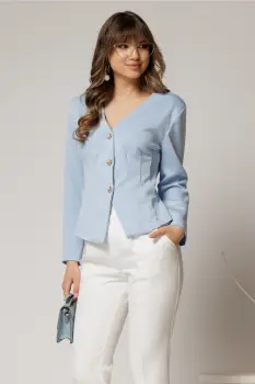 Sacou scurt bleu cambrat din jerse si inchidere cu nasturi imagine