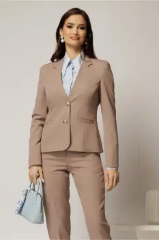 Sacou taupe cu nasturi perlati si buzunare decorative imagine