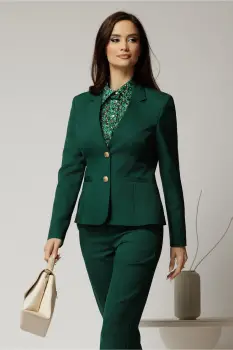 Sacou verde cu nasturi perlati si buzunare decorative imagine