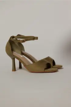 Sandale kaki elegante din piele intoarsa ecologica cu varf patrat imagine