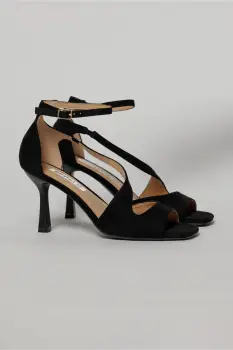 Sandale negre din piele intoarsa ecologica cu varf patrat imagine