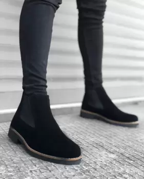 Ghete barbati piele intoarsa neagra 12207 imagine