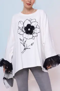 Bluza cu accesoriu floral - Mandiga imagine