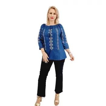 Bluza cu broderie din denim Kiara imagine