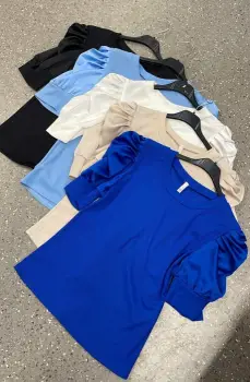 Bluza cu maneci bufante din satin si baza din bumbac imagine