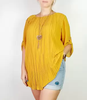 Bluza plisata Galben Camelia 3 imagine