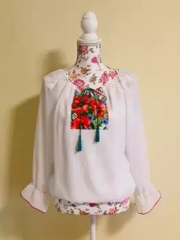 Bluza stilizata cu motive traditionale cu maci imagine