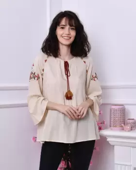 Bluza stilizata traditional cu broderie si ciucuri Clarita 2 imagine