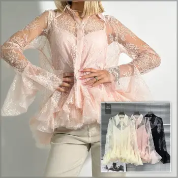 Bluza vaporoasa cu snur decorativ si maneci bufante 2 imagine