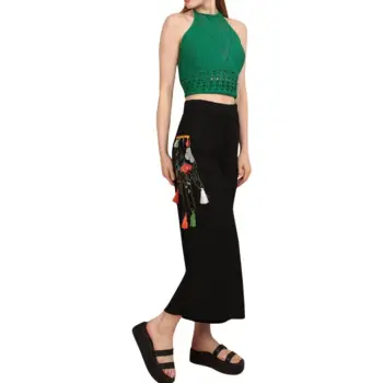 Pantaloni cu broderie negri imagine