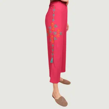 Pantaloni de vara cu broderie siclam imagine