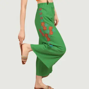 Pantaloni de vara cu broderie verzi imagine