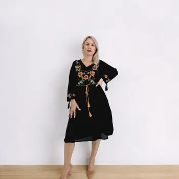 Rochie Dama cu Broderie Galbena - Melissa imagine