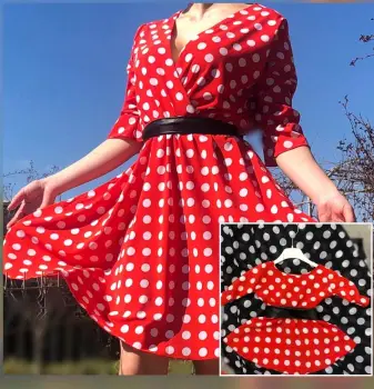 Rochie Dama rosie cu buline albe imagine