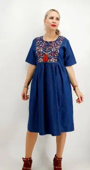 Rochie din denim cu broderie Flavia 4 imagine