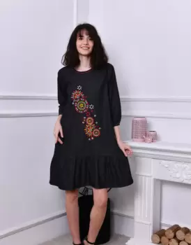 Rochie din denim cu broderie - Valentina 3 imagine