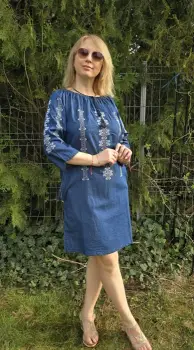 Rochie din Denim cu broderie Zina 2 imagine