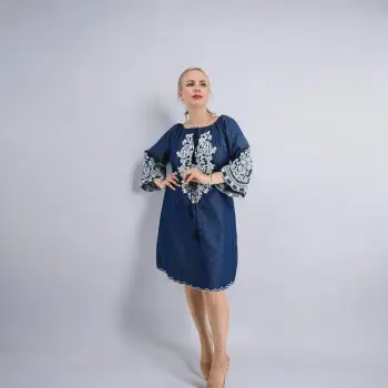 Rochie din Denim cu broderie Zina imagine