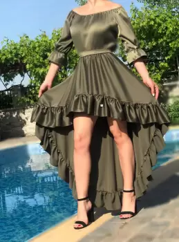 Rochie eleganta asimetrica kaki Neluta imagine
