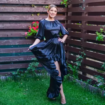 Rochie eleganta asimetrica neagra Neluta imagine