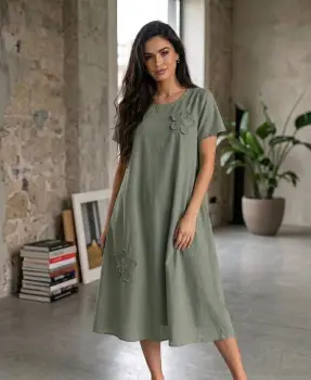 Rochie lejera din bumbac cu aplicatii florale imagine