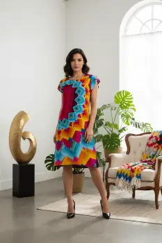 Rochie multicolora cu imprimeu geometric imagine