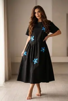 Rochie neagra cu floricele imagine