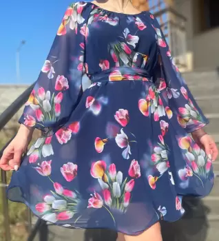 Rochie stilizata cu motive florale Florinela 4 imagine