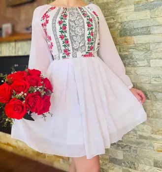 Rochie stilizata cu motive traditionale Elina 3 imagine