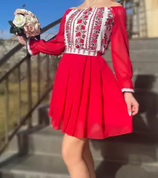 Rochie stilizata cu motive traditionale Elina 5 imagine