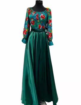 Rochie stilizata cu motive traditionale lunga Anisia imagine