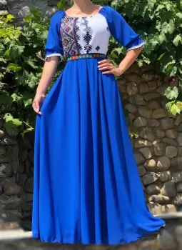 Rochie stilizata cu motive traditionale lunga Magdalena imagine