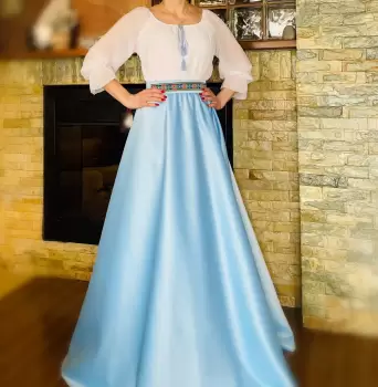 Rochie stilizata cu motive traditionale lunga Margareta 2 imagine