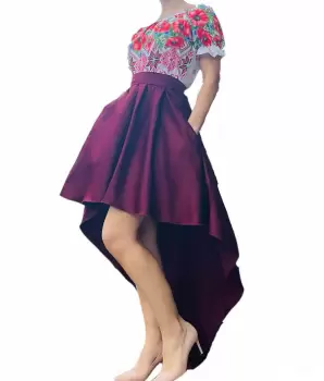 Rochie stilizata traditional asimetrica cu maci imagine