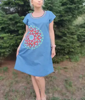 Rochie Traditionala din denim Sanda 28 imagine