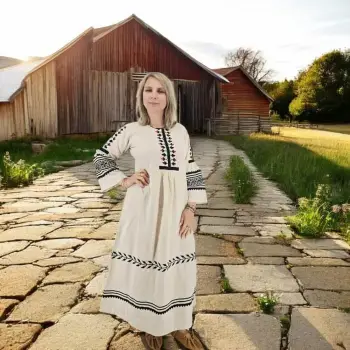 Rochie traditionala Dor de Sat cu broderie neagra si rosie imagine