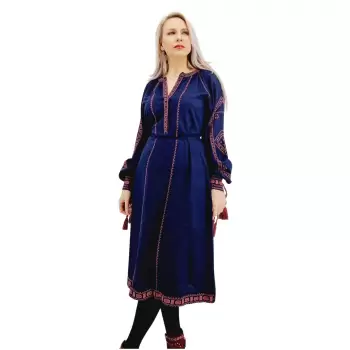 Rochie Traditionala Lunga cu broderie indigo Matilda imagine