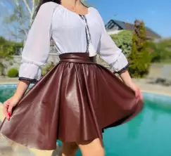 Rochie Traditionala stilizata cu piele ecologica Gabi imagine