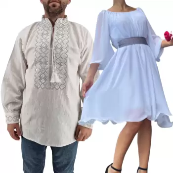 Set Cuplu 433 Camasa Traditionala si Rochie Scurta imagine
