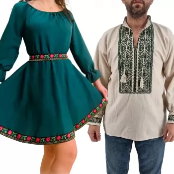 Set Cuplu 434 Camasa Traditionala si Rochie Stilizata cu motive traditionale imagine
