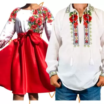 Set Cuplu 440 Camasa Traditionala si Rochie Stilizata cu motive traditionale imagine