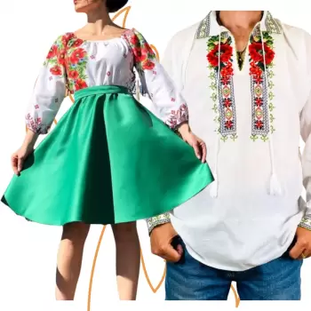 Set Cuplu 441 Camasa Traditionala si Rochie Stilizata cu motive traditionale imagine