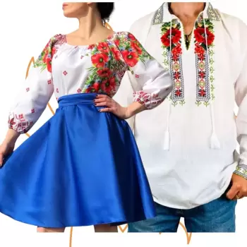 Set Cuplu 442 Camasa Traditionala si Rochie Stilizata cu motive traditionale imagine