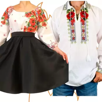 Set Cuplu 444 Camasa Traditionala si Rochie Stilizata cu motive traditionale imagine