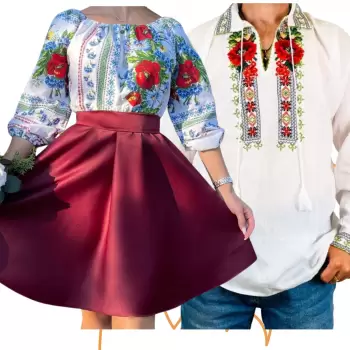Set Cuplu 446 Camasa Traditionala si Rochie Stilizata cu motive traditionale imagine