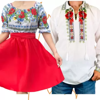 Set Cuplu 447 Camasa Traditionala si Rochie Stilizata cu motive traditionale imagine