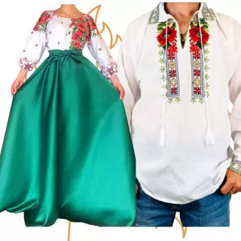 Set Cuplu 448 Camasa Traditionala si Rochie Stilizata cu motive traditionale imagine