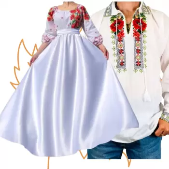 Set Cuplu 449 Camasa Traditionala si Rochie Stilizata cu motive traditionale imagine